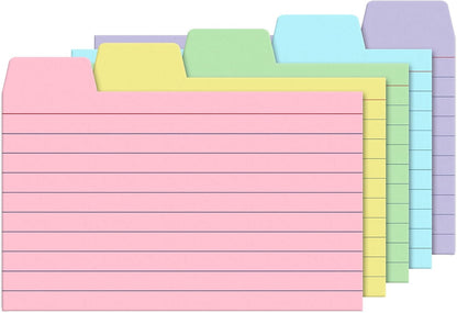 100 Pack Tabbed Index Cards 4x6 Lined Index Card Dividers with Tabs 4" x 6", Colored, 220 GSM Thick Paper