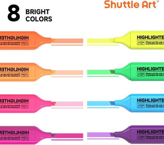 Shuttle Art 8 Assorted Colors Highlighters, Chisel Tip Dry-Quickly Non-Toxic Highlighter Markers for Adults Teachers Students Highlighting on Home School Office