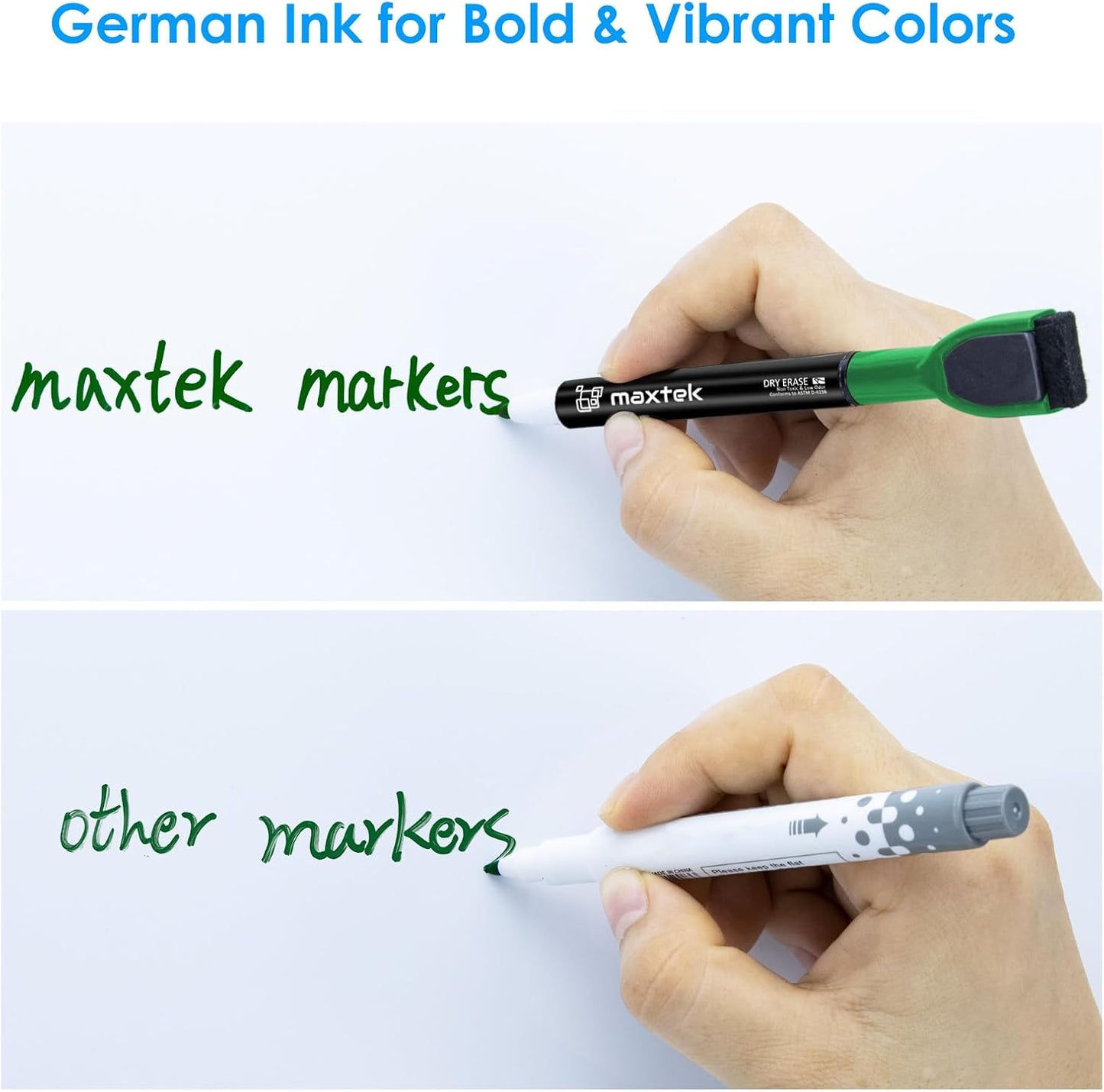 maxtek Magnetic Black Dry Erase Markers, 6 Count Fine Tip Whiteboard Markers with Eraser, Thin Markers Low Odor for Classroom, Office, Home