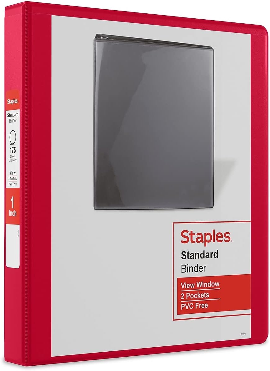 Staples Standard 2-Inch 3-Ring View Binder, Holds Up to 450 Sheets, Orange, Durable Binder for Office & School