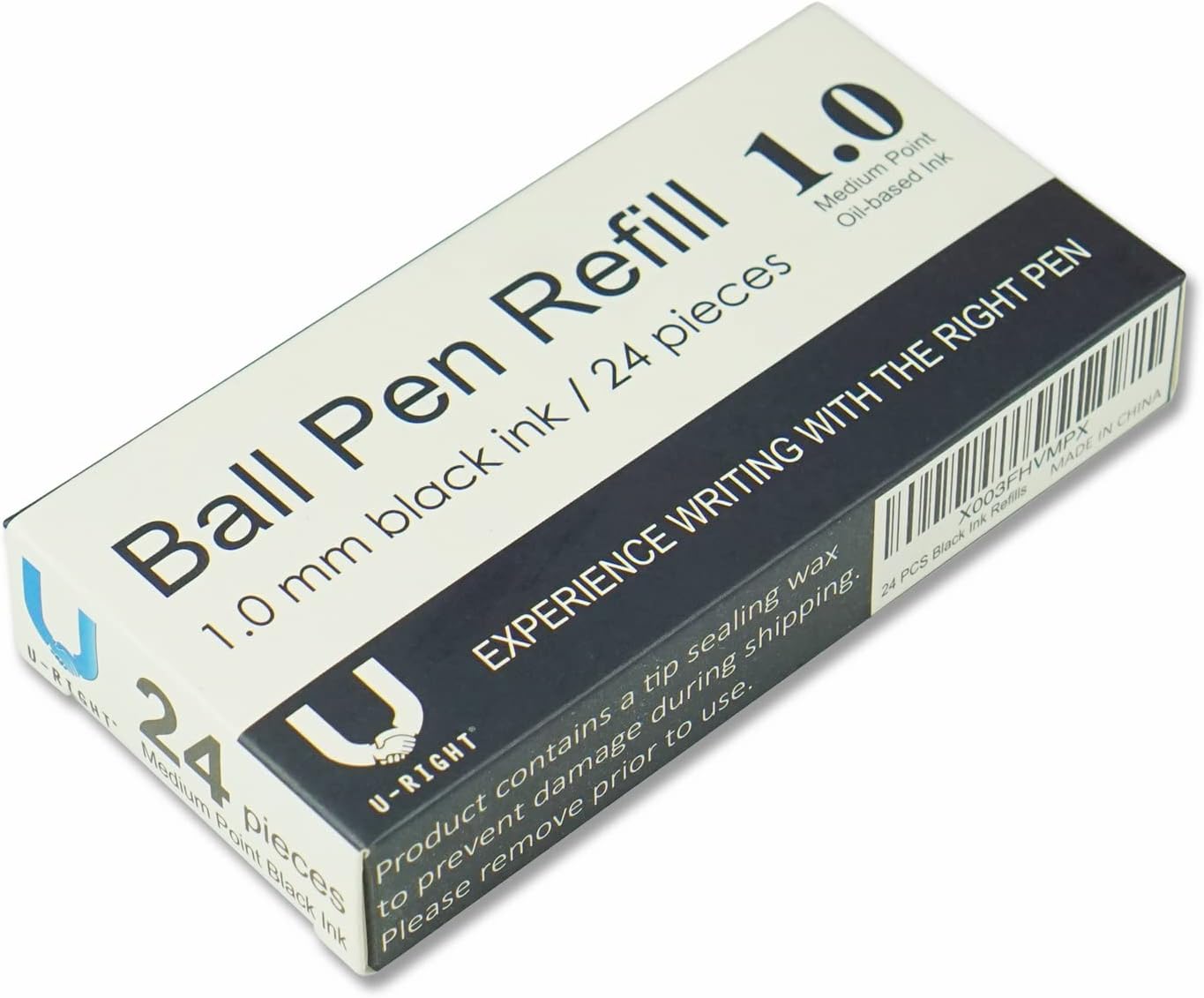 U-RIGHT 24 Pcs Ballpoint Pen Refills 1.0 mm Point Black Ink
