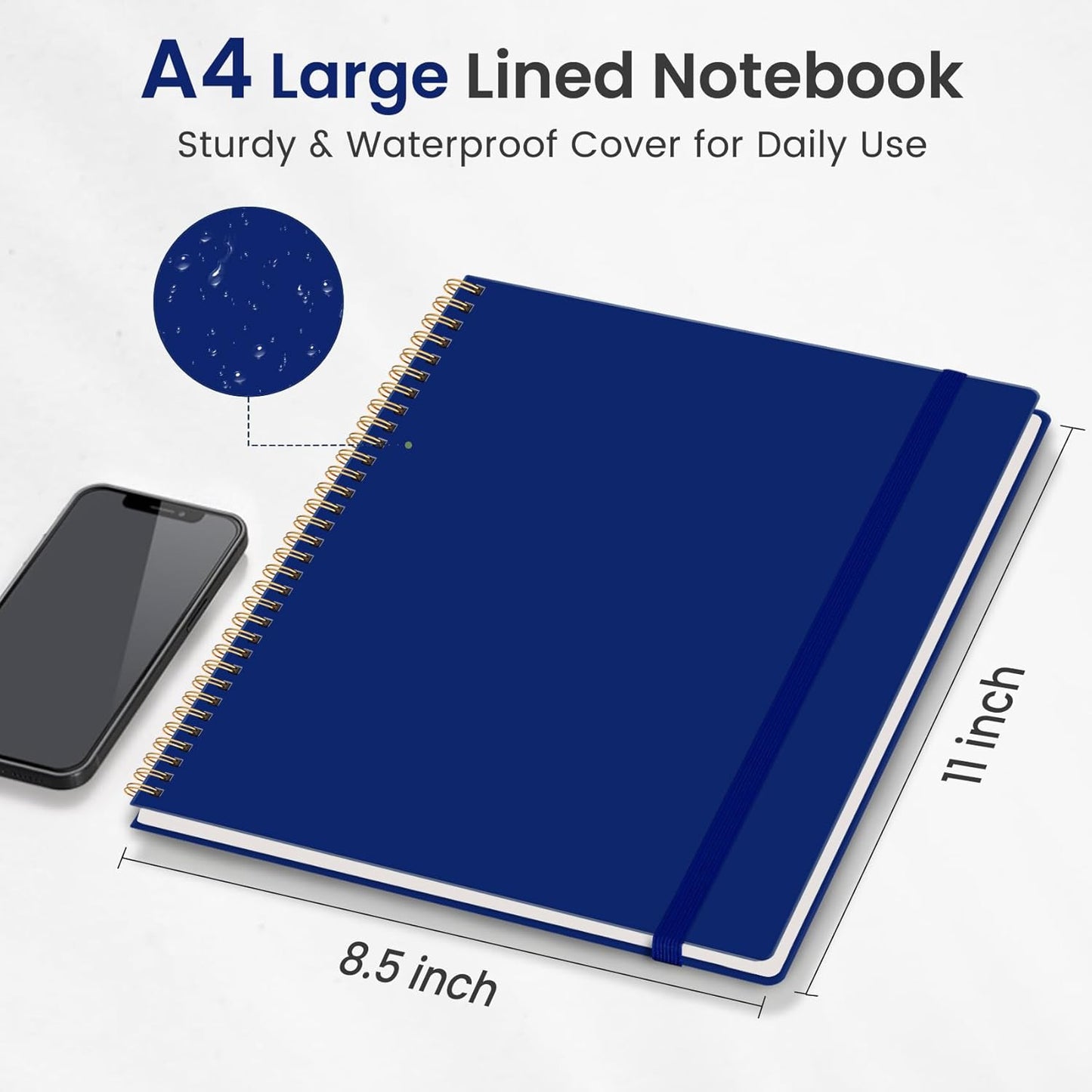 Taja Spiral Lined Notebook, 8.5"x11" Notebooks for Work, Large A4 Journal for Women & Men, College Ruled Journaling Notebook for Writing, Plastic Cover Spiral Journal, Green