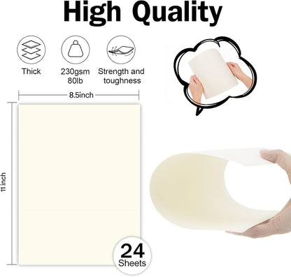 24 Sheets Cream Cardstock 8.5 x 11 Off White Paper, Goefun Ivory Card Stock Printer Paper for Cards Making, Office Printing, Certificate