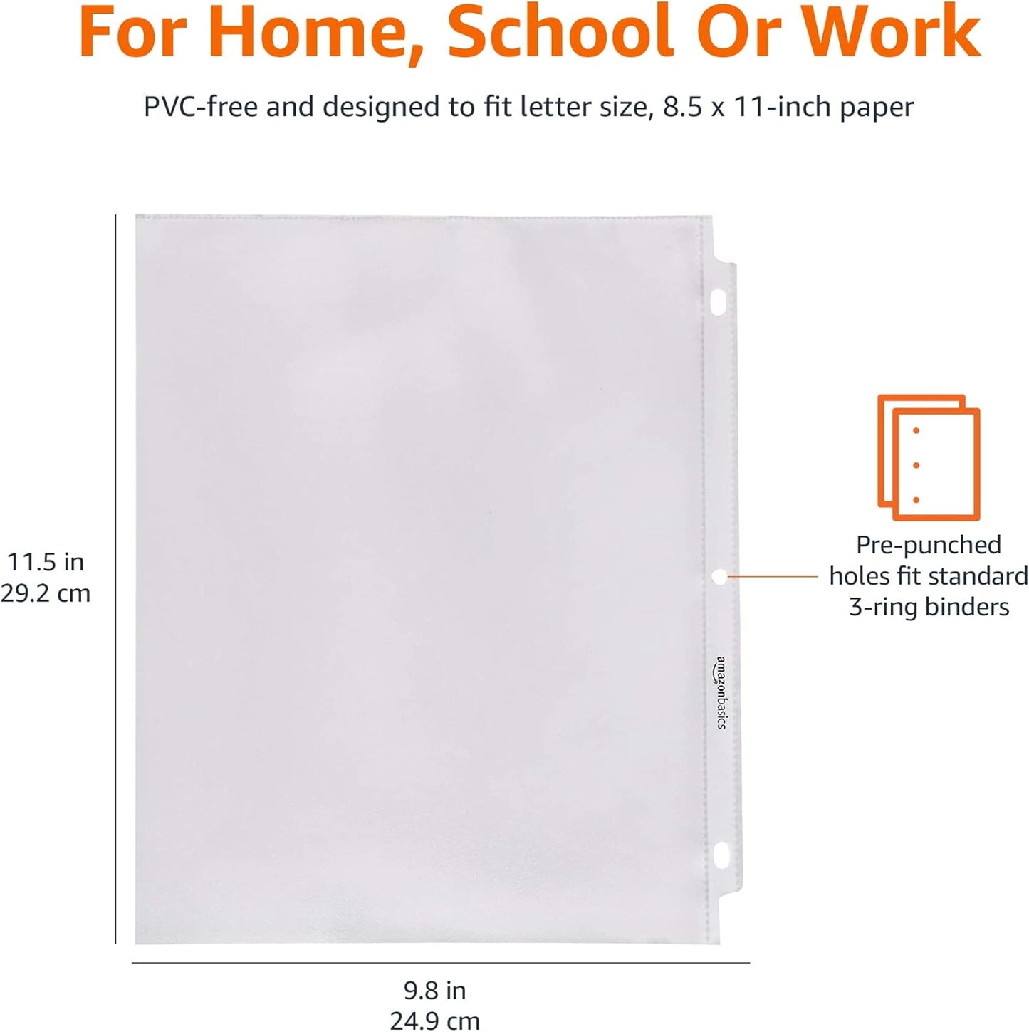 Amazon Basics Sheet Protectors for 3 Ring Binder, Heavyweight, Acid-Free, Clear Plastic Sleeves, Letter Size, 8.5 x 11 Inch, 100-Pack