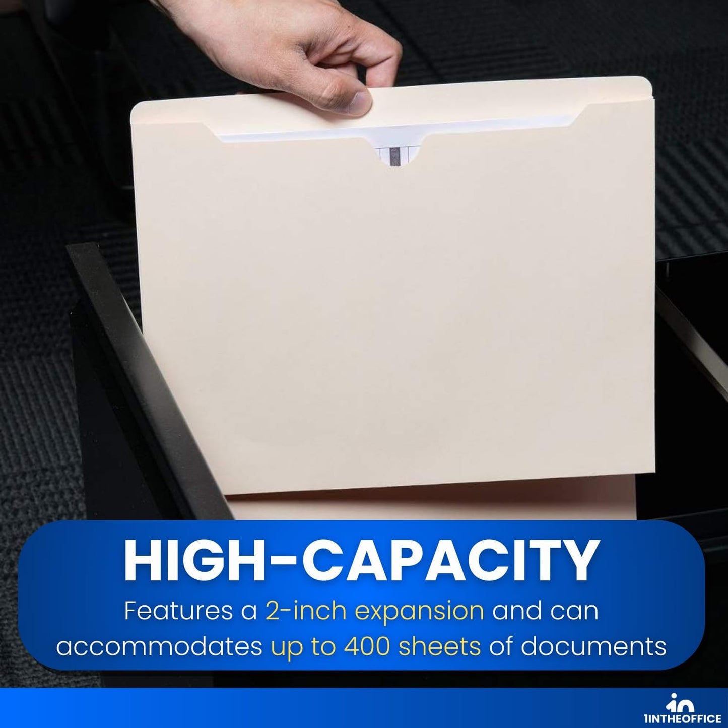 1InTheOffice File Jacket Folders, Manila, Letter Size, Reinforced Straight-Cut Tab, 1" Expansion, 50 Pack
