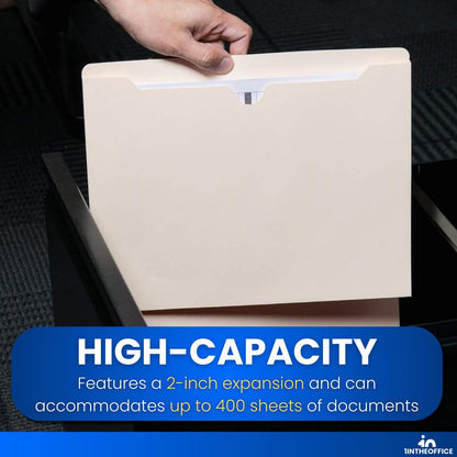 1InTheOffice File Jacket Folders, Manila, Letter Size, Reinforced Straight-Cut Tab, 1" Expansion, 50 Pack
