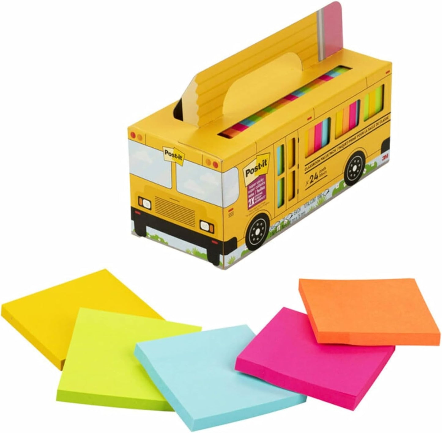 Post-it Super Sticky Notes, 24 Sticky Note Pads, 3 x 3 in, School Supplies, Office Products, Notes for Vertical Surfaces, Monitors, Walls and Windows, Bus Cabinet Pack