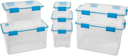 Sterilite 4-Pack Gasket Box, Weather-Resistant Storage Bins with Latching Lids, 32 Quart - Heavy-Duty Organizing Containers for Closet, Bathroom, and Office