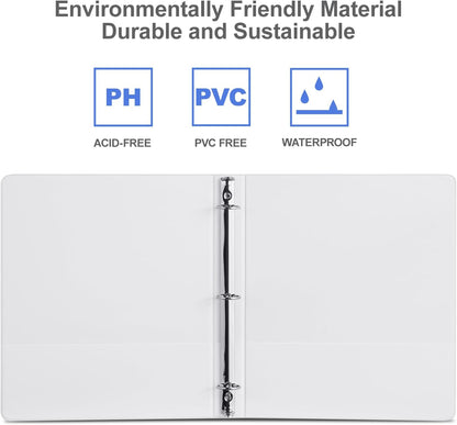 3 Ring Binder 1-1/2 Inch, ViVin Sturdy 1.5"-Round Ring Binder with 2 Interior Pockets, Clear View Cover, PVC-Free, Fits 300 Sheets of 8.5'' x 11'' Paper, Office Home School (6 Pack, White)