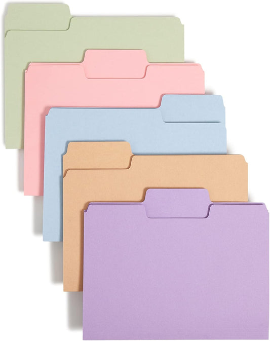Smead SuperTab File Folder, Oversized 1/3-Cut Tab, Letter Size, Assorted Pastel Colors, 100 per Box (11961), Pack of 1