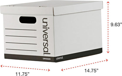 Universal Basic-Duty Economy Record Storage Boxes, 10 Pack, Letter/Legal Files, 12" x 15" x 10", White,