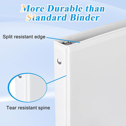 CIXILDTS 0.5-inch Round Ring Binder, Durable 1/2" 3 Ring Binder Fit Letter Size Paper, Presentation View Binders, White,12-Pack