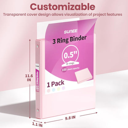 SUNEE 3 Ring Binder 3 Inch 1 Pack, Clear View Binder Three Ring PVC-Free (Fit 8.5x11 Inches) for School or Office Supplies, Pink
