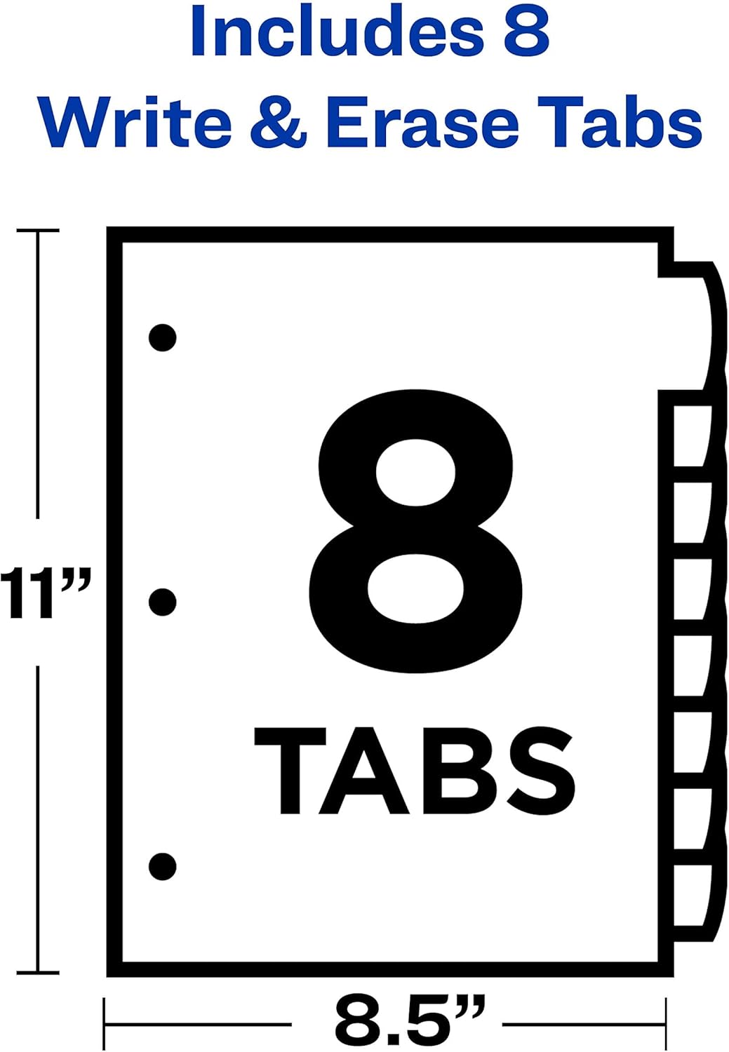 Avery® Durable Write-On Plastic Dividers with Erasable Tabs,11" x 8 1/2", Multicolor, 8 Tabs