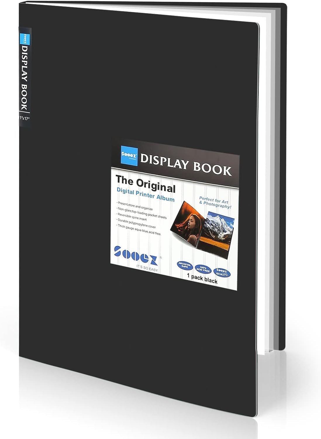 Sooez Art Portfolios 11"x17", Large Portfolio Folder with 30 Pockets & Black Inner Sheets, Display 60 Pages, 11 x 17 Presentation Book for Artwork Storage, Binder with Plastic Sleeves for Artist