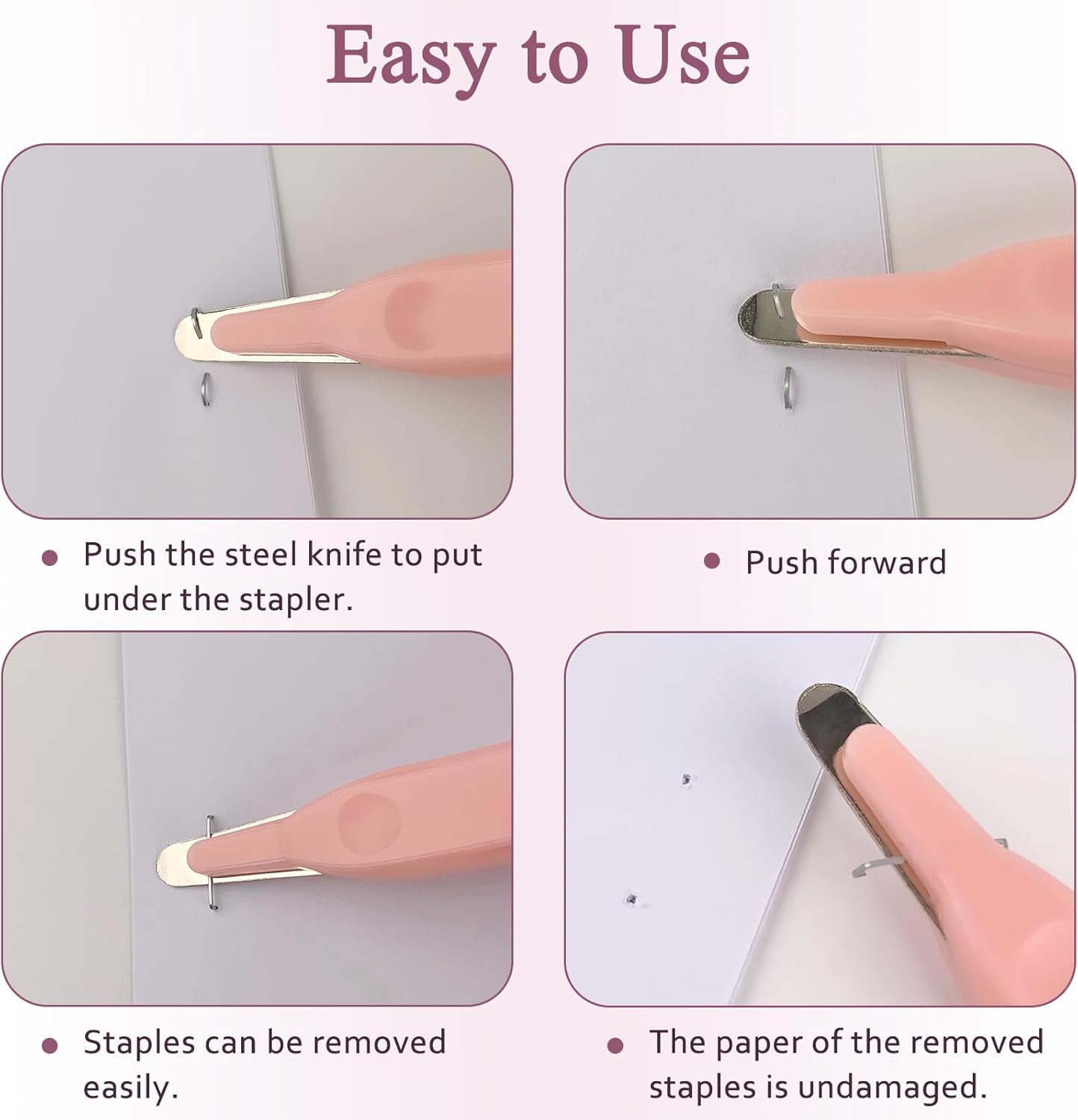 Professional Staple Remover Tool, Magnetic Tip Design Facilitates Collection of Staples, Staple Remover Stick for Home, School, and Office, Purple