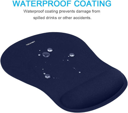 TECKNET Mouse Pad with Wrist Support, Ergonomic Gaming Mouse Pad Pain Relief, Portable Comfortable Mousepad for Computer, Laptop, Office, Home and Travel, Non-Slip Base, Waterproof Surface, Black