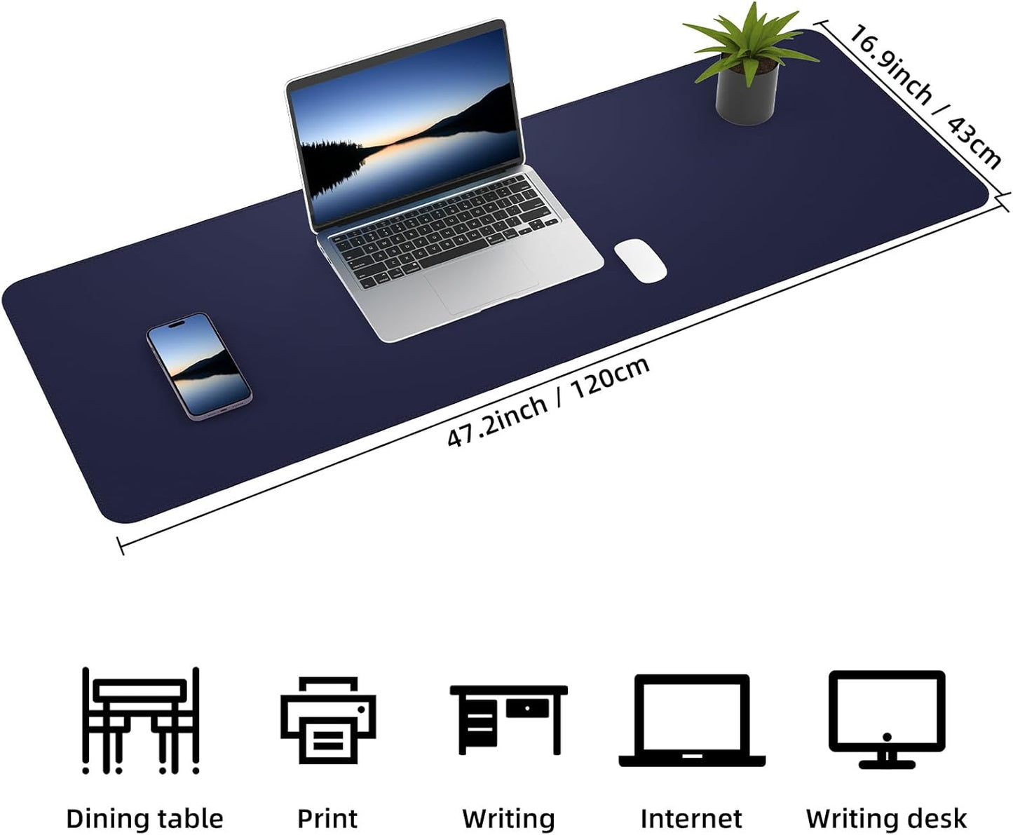 Large Desk Mat 47.2" x 17" Leather Desk Pad Protector with Natural Cork & PU Leather, Non-Slip Office Desk Mat, Large Mouse Pad, Waterproof Desk Blotter pad for Office&Home(Black)