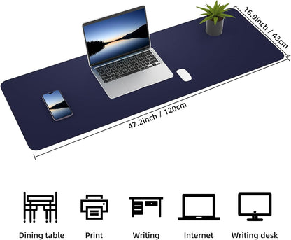 Large Desk Mat 47.2" x 17" Leather Desk Pad Protector with Natural Cork & PU Leather, Non-Slip Office Desk Mat, Large Mouse Pad, Waterproof Desk Blotter pad for Office&Home(Black)