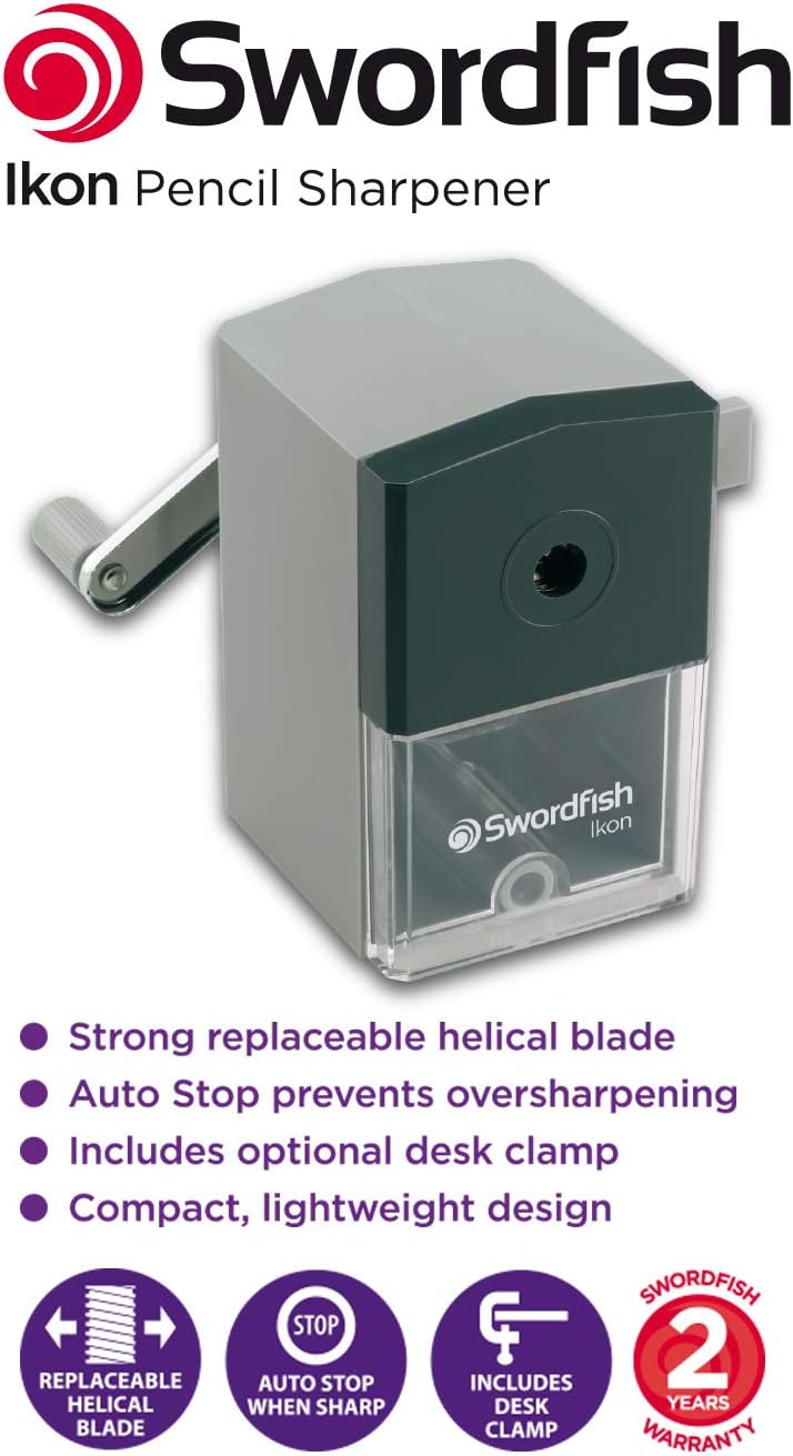 Swordfish 40100 Ikon Desktop Manual Pencil Sharpener, 8 mm