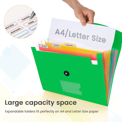 7 Pocket Accordian File Folders, Expanding File Folder A4 Letter Size Paper Portable Document Organizer-Black