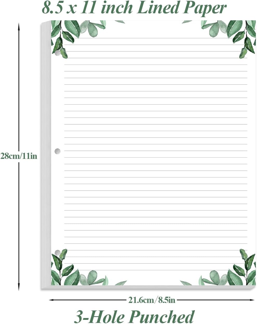 Stationery Lined Paper, Letter Size Unpunched Ruled Filler Paper, 100Sheets/200Pages Loose-Leaf Line, 100gsm, 8.5'' x 11'', Leaf
