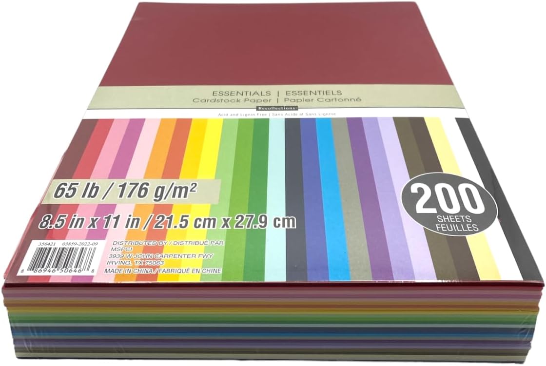 Recollections Cardstock Paper, Essentials 20 Colors - 200 Sheets 8-1/2 X 11