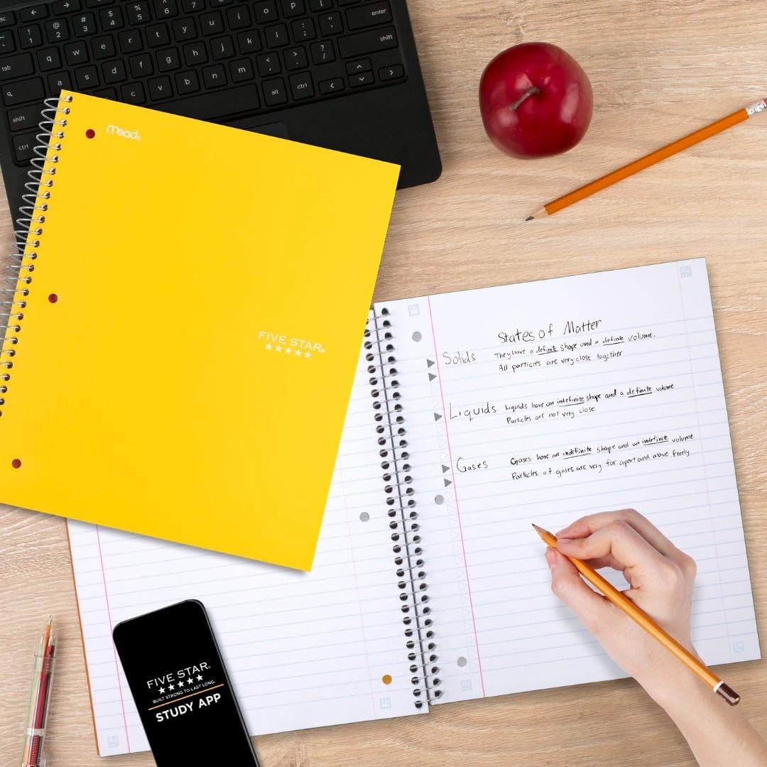 Five Star Spiral Notebook + Study App, 1 Subject, Wide Ruled Paper, 8" x 10-1/2", 100 Sheets, Fights Ink Bleed, Water Resistant Cover, Tidewater Blue (72875)