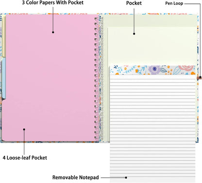 Rimilak Spiral Clipboards Folio with Refillable Lined Notepad, 14.5 x 9.8 In, Hardcover Cover with 5 Interior Pockets, Elastic Band and Pen Loop Series. Cute Stylish Clipfolio, Daisy Flower