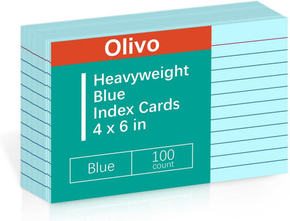 Index Cards 4x6 Lined Ruled Flash Note Cards 4" x 6", White, 100 Count, 220 GSM Heavy Weight