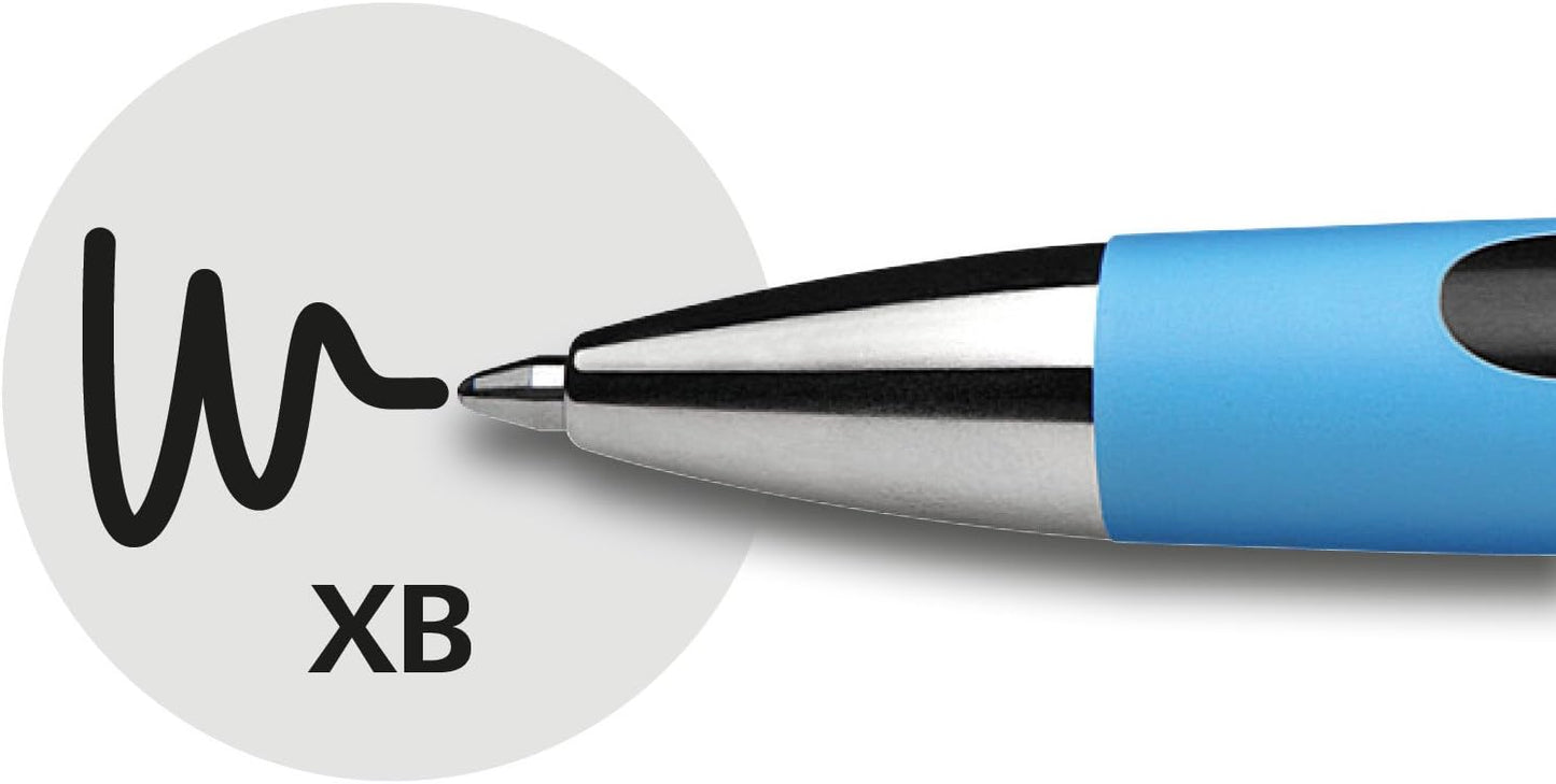 Schneider Slider Rave XB (Extra Broad) Ballpoint Pens, Refillable + Retractable, 1.4 mm, Light Blue Barrel, Blue Ink, Box of 5 Pens (132503)