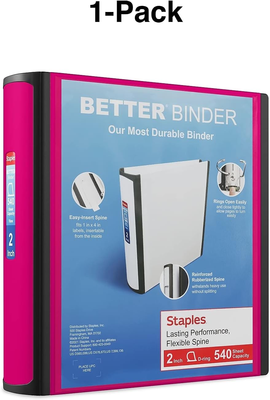 Staples Better Binder 2-Inch D-Ring View Binder, Reinforced Spine, Holds Up to 540 Sheets, Teal, for Office & School