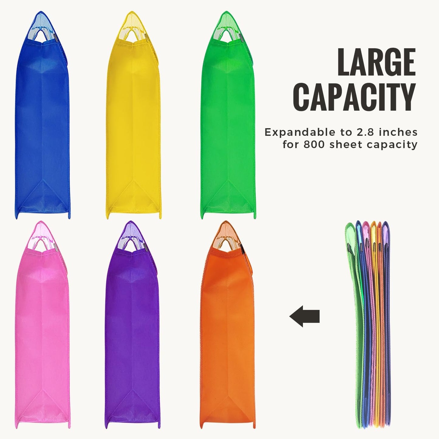 Plastic Expanding File Folder, Envelope Folders for Documents, Waterproof Transparent Expandable File Folder, Large Capacity, Fit Letter/A4 Size (Multicolor-6 Pack)