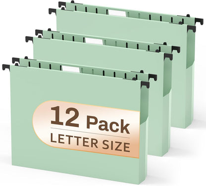 12 Pack Hanging File Folders, Blue Hanging File Folders, Plastic File Folder Hanging with Tabs, Filing Cabinet Folders Organizer Letter Size Paper Storage - Home Schoool Office Supplies