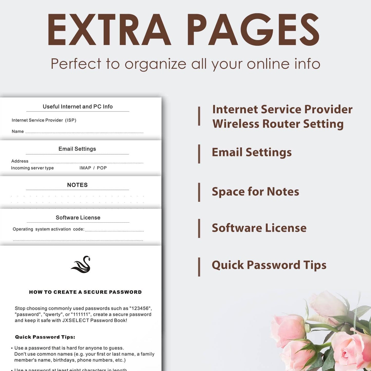 Elegant Password Book with Alphabetical Tabs - Hardcover Password Book for Internet Website Address Login - 5.2" x 7.6" Password Keeper and Organizer w/Notes Section & Back Pocket (Turquoise)