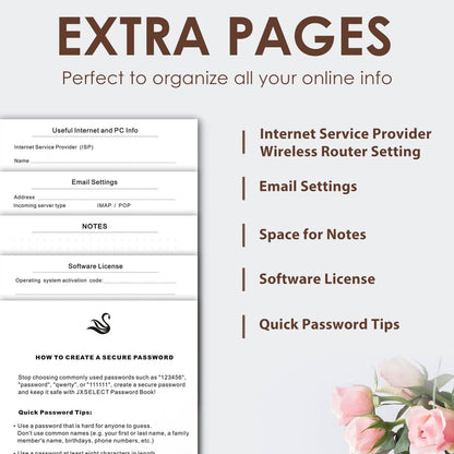 Elegant Password Book with Alphabetical Tabs - Hardcover Password Book for Internet Website Address Login - 5.2" x 7.6" Password Keeper and Organizer w/Notes Section & Back Pocket (Turquoise)