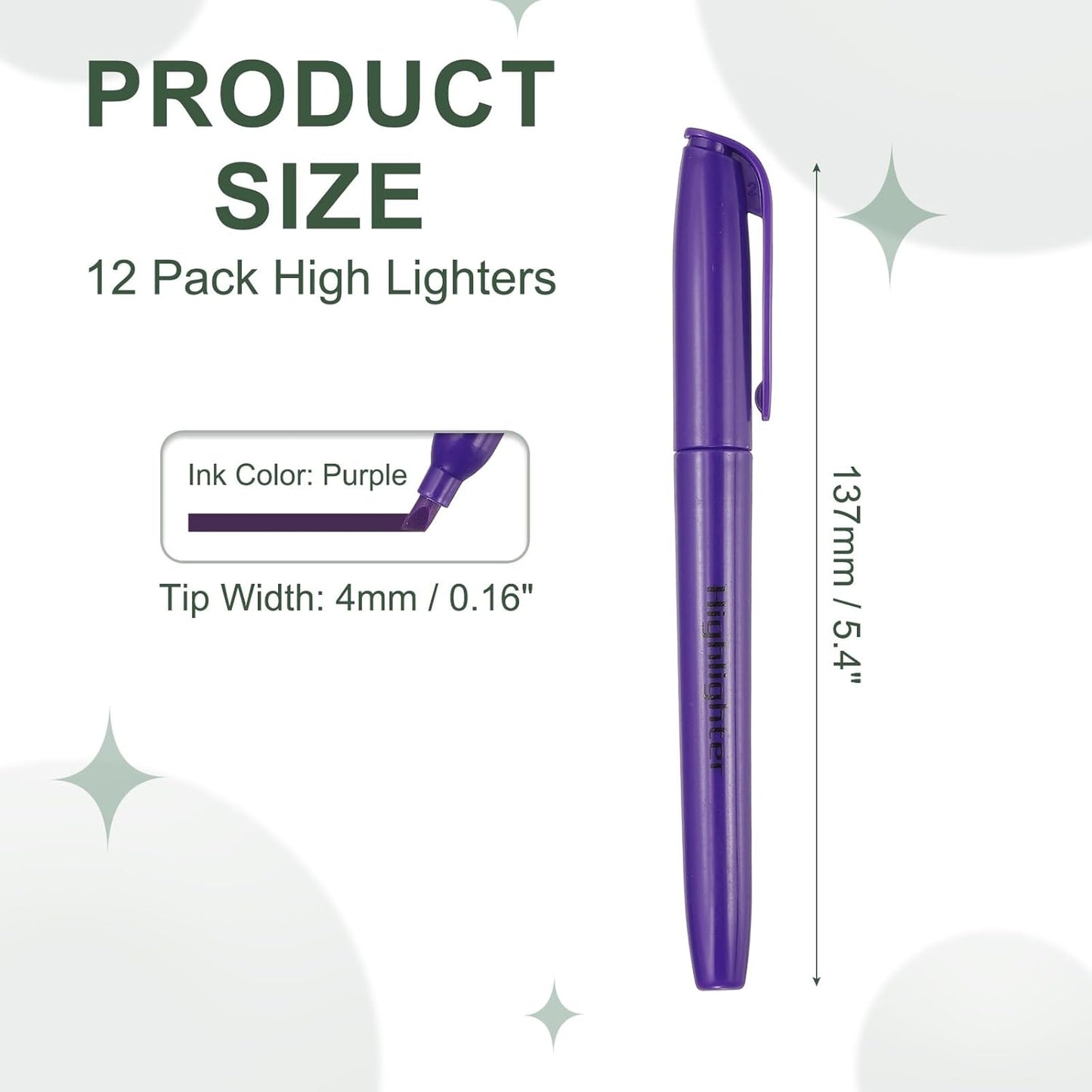 PATIKIL Purple Highlighter, 12 Pack High Lighters No Bleeds Highliters Pens Neon Clear View Bright Quick Dry Pocket Marker Pen Sticks Chisel Tip Cute for Books Office Adults Classroom