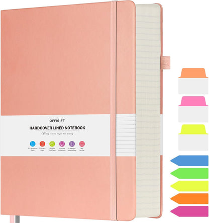 Lined Journal Notebook, Large A5 College Ruled Notebook, 312 Numbered Pages Work Notebook with Index Stickers, 100gsm Thick Paper, Hardcover Vegan Leather Journal for Women Men School Office, Black