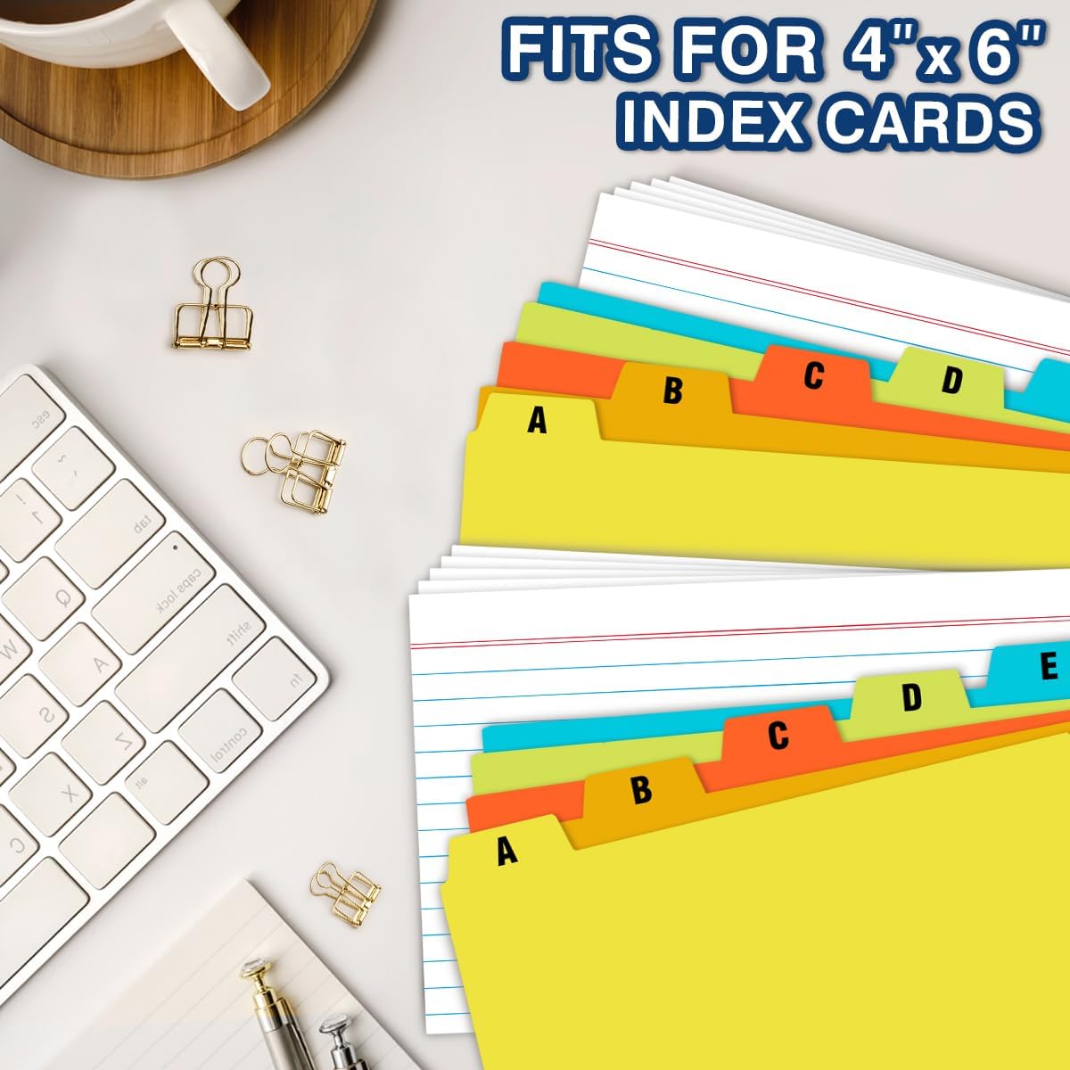Chell 4x6 Plastic Index Card Dividers, Heavyweight Poly Index Card Guides A-Z for Flash Cards and Recipe Cards, with Alphabetical/Blank Stickers, Pack of 25