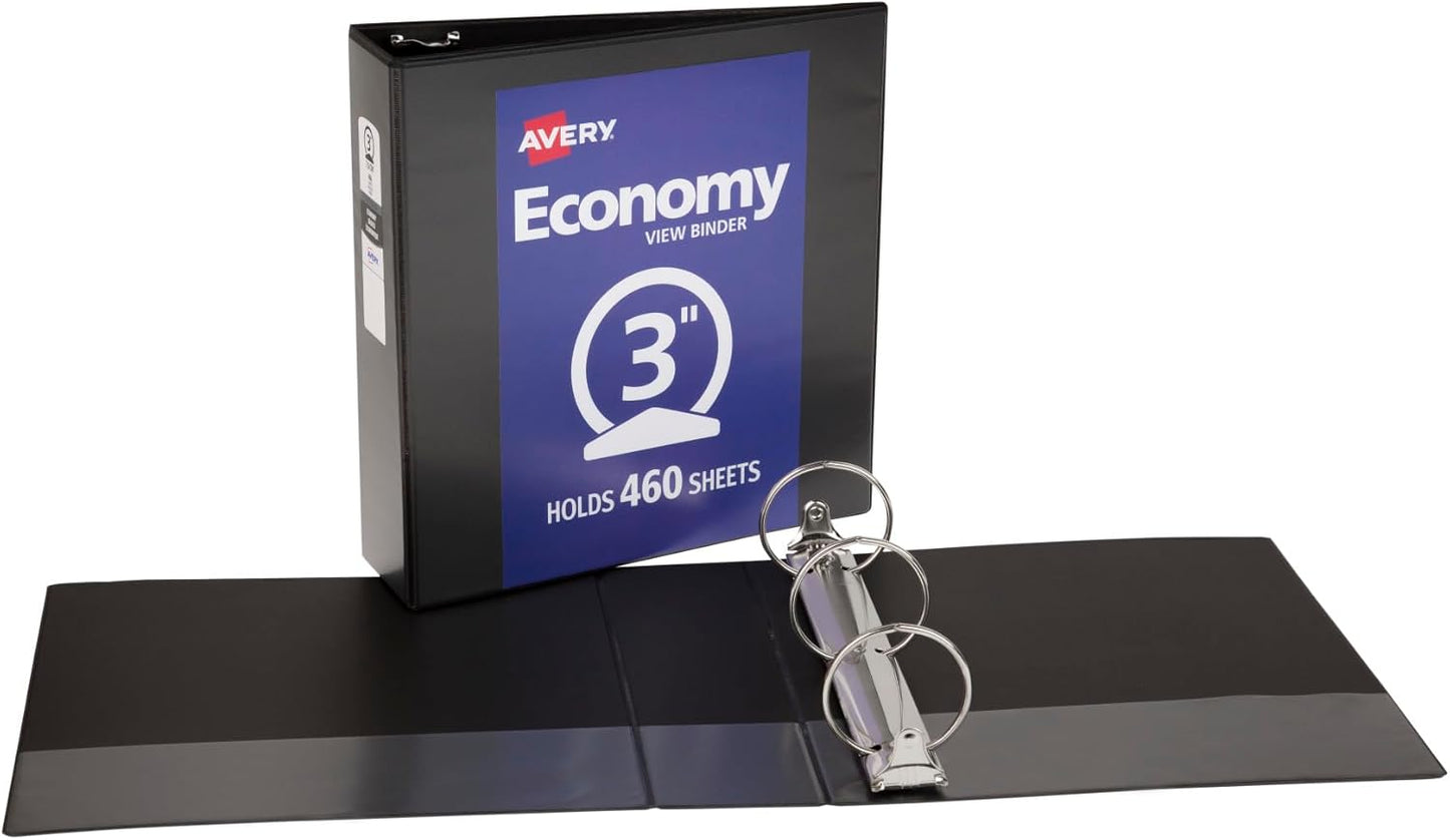 Avery Standard View 3 Ring Binder, 0.5" Round Rings, 100-Sheet Capacity, 0.7 Inch Wide Spine, 1 Black Binder, Ideal for Lightweight Organization and Occasional Referencing (05705)