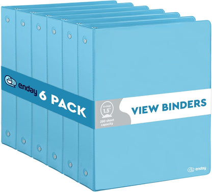 Enday 1 Inch Binder (6 Pack - Grey) 3 Ring Binder 1 inch with Clear View Cover and 2 Inside Pocket - for Letter Size 8.5 x 11'' Paper, Ideal for School Supplies, Office, and Home