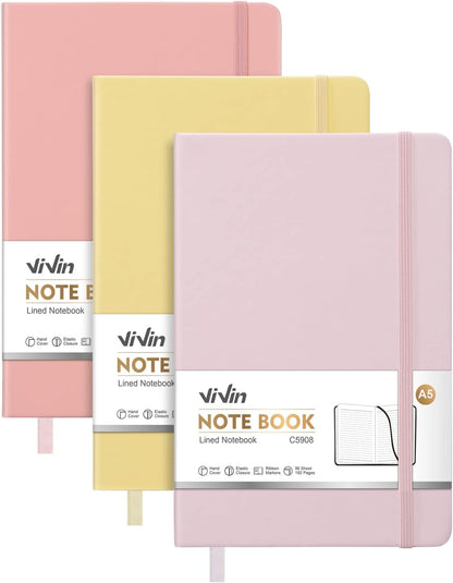 ViVin Lined Journal Notebooks for Work, 192 Pages, Medium 5.5 x 8.3 inch, College Ruled, A5 Hardcover Journaling Notebooks for Writing, 8 Pack Bulk,Black