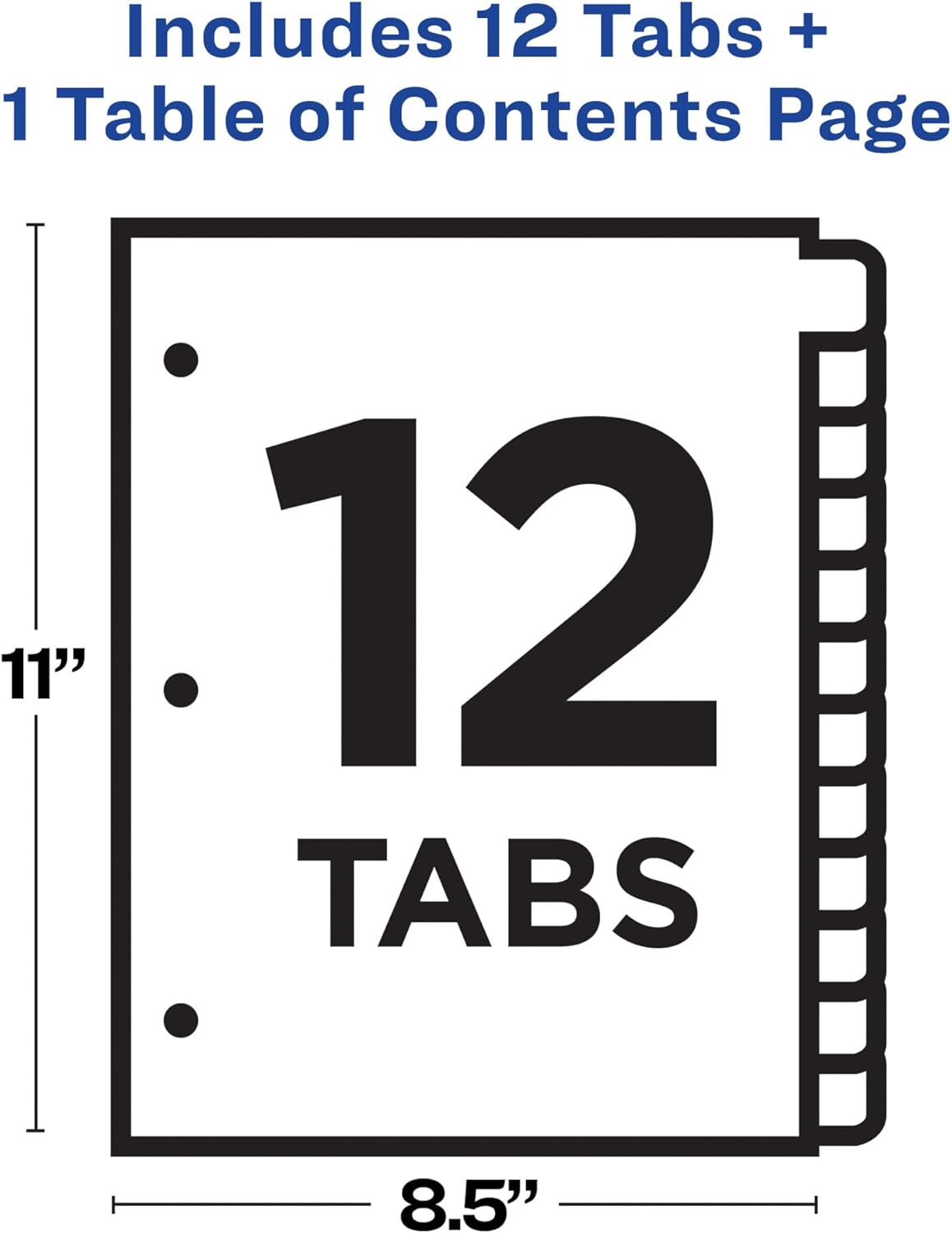 Avery Dividers for 3 Ring Binders, 12 Tabs per Set, Customizable Table of Contents, Classic White Tabs, Great for Organizing Reports, Projects, and More (11140)