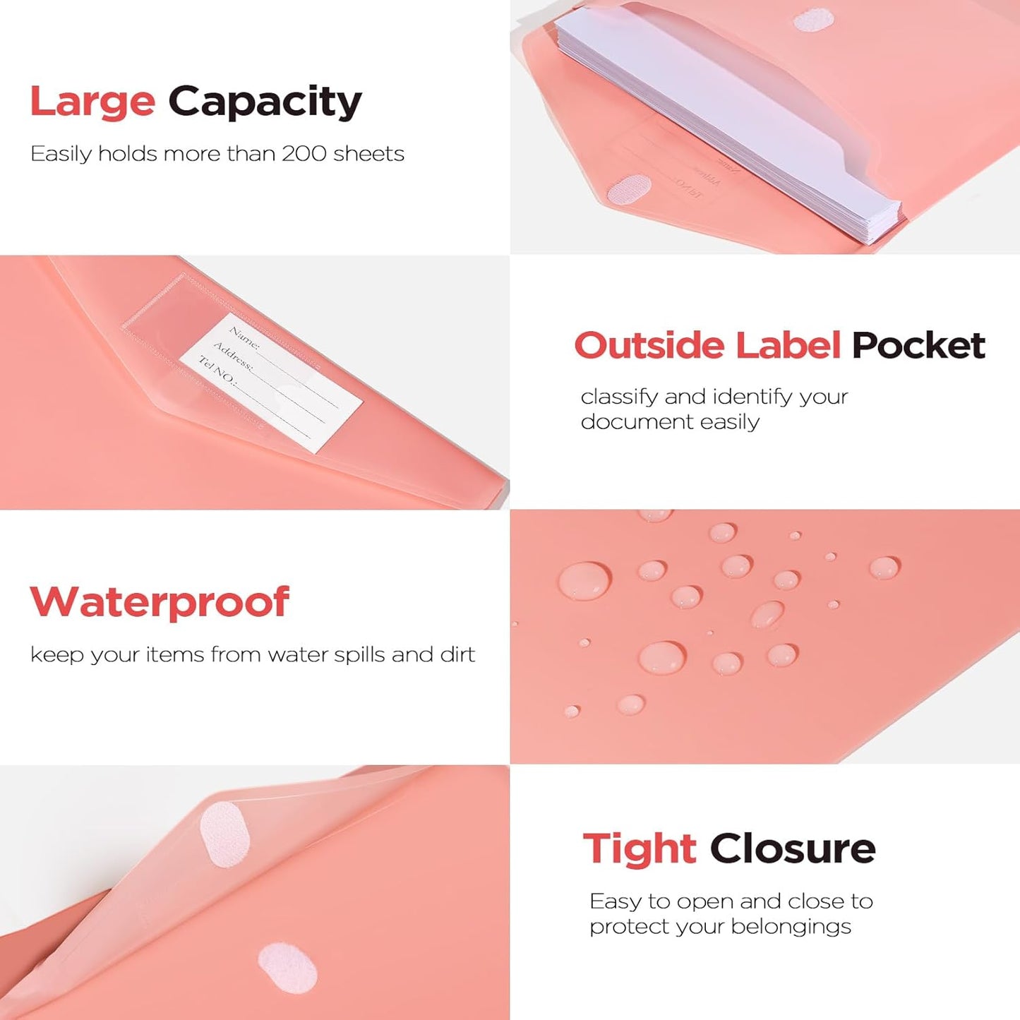 Sooez 10Pack Plastic Envelopes, Plastic File Folders, Clear Folders for Documents Trendy Colors, Super Heavyweight Document Holders, Storage Pouches, File Envelopes for School Office Supplies