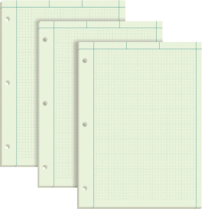 TOPS Engineering Notebooks, Graph Notebooks, 3 Pk Quad Ruled Pad, 8-1/2" x 11", Glue Top, 5 x 5 Graph Rule on Back, Green Tint Paper, 3-Hole Punched, 100 Sheets per Pad (35507A)