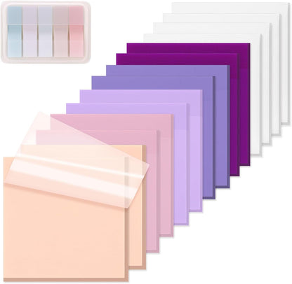 800 Sheets Transparent Sticky Notes, 3x3 Inch 14 Pads Self-Adhesive Translucent Clear See Through Post Sticky Notes for Planner Office School College Teacher Student Supplies 6 Bright Color