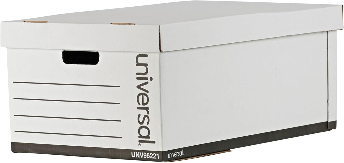 Universal Basic-Duty Economy Record Storage Boxes, 10 Pack, Letter/Legal Files, 12" x 15" x 10", White,