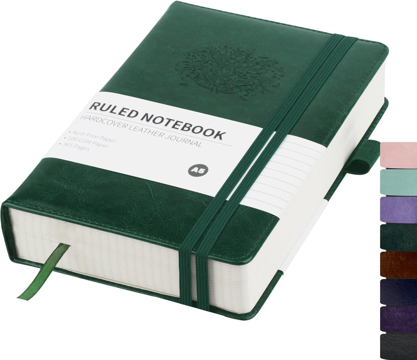 Lined Journal,A5 Lined Notebook for women,384 Pages Green Hardcover Leather Journal for men,College Ruled Notebook for note taking Lined Journal note book for work,school