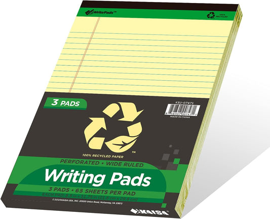 KAISA Legal Note pads 8.5 x 11，12pads 600 Sheets note pads office supplies Recycled Paper 8.5 x 11 Wide Ruled 50 sheets Premium Thick Paper Hard Back Notepads 8-1/2"x 11-3/4" Writing Tablet Canary For Office Supplies (Pack of 12)