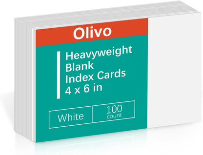 Index Cards 4x6 Lined Ruled Flash Note Cards 4" x 6", White, 100 Count, 220 GSM Heavy Weight